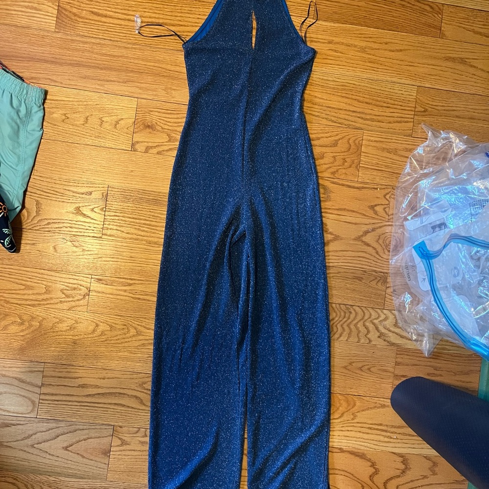 Sparkly Navy Blue Halter Jumpsuit